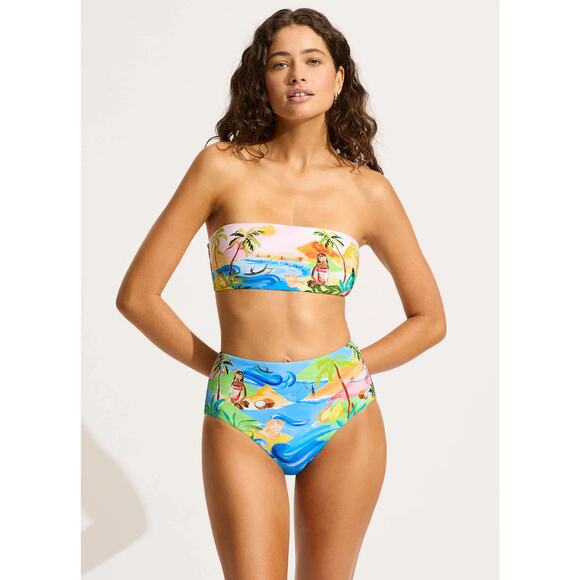 Seafolly South Pacific High Waisted Bikini Bottom - Turquoise NWT SIZE 4 6 - Picture 1 of 5